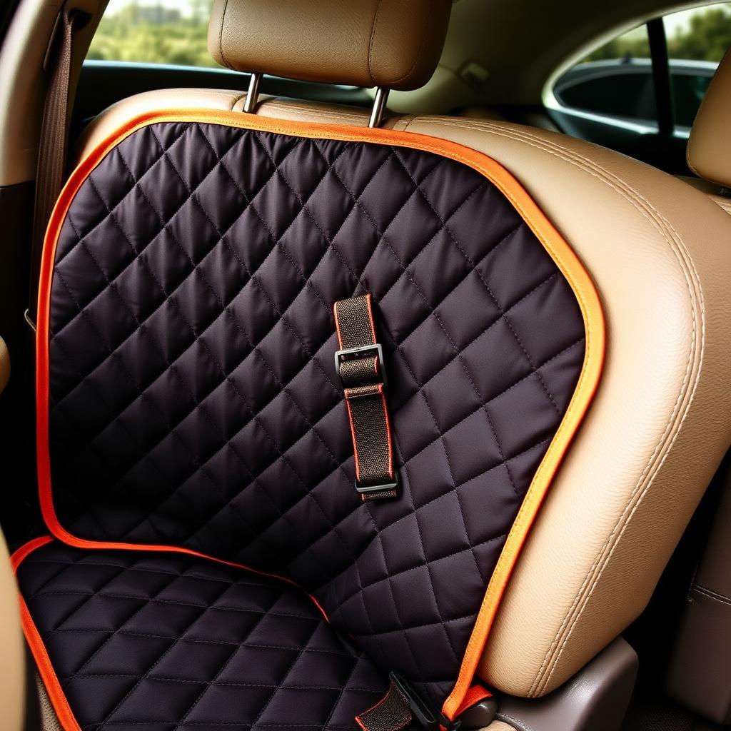 Detalle de la correa ajustable enganchada al reposacabezas del coche